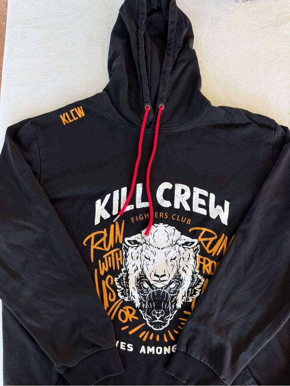 Kill Crew Black Hoodie with Orange Graphic and Red Drawcords 3X